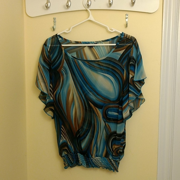 Semi-Sheer Blouse - Blue/Brown - Picture 1 of 1